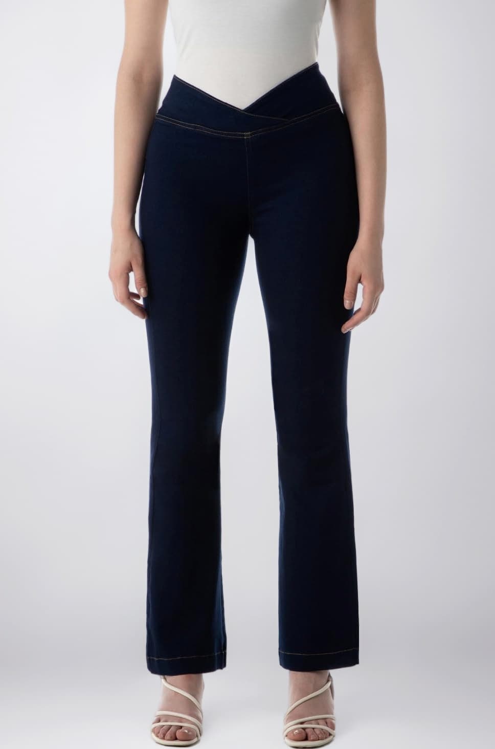 INKD Women's Flared Pull-on Jeans - Mid-Rise| Enzyme Wash | Slant Waistband | Jeans for Women