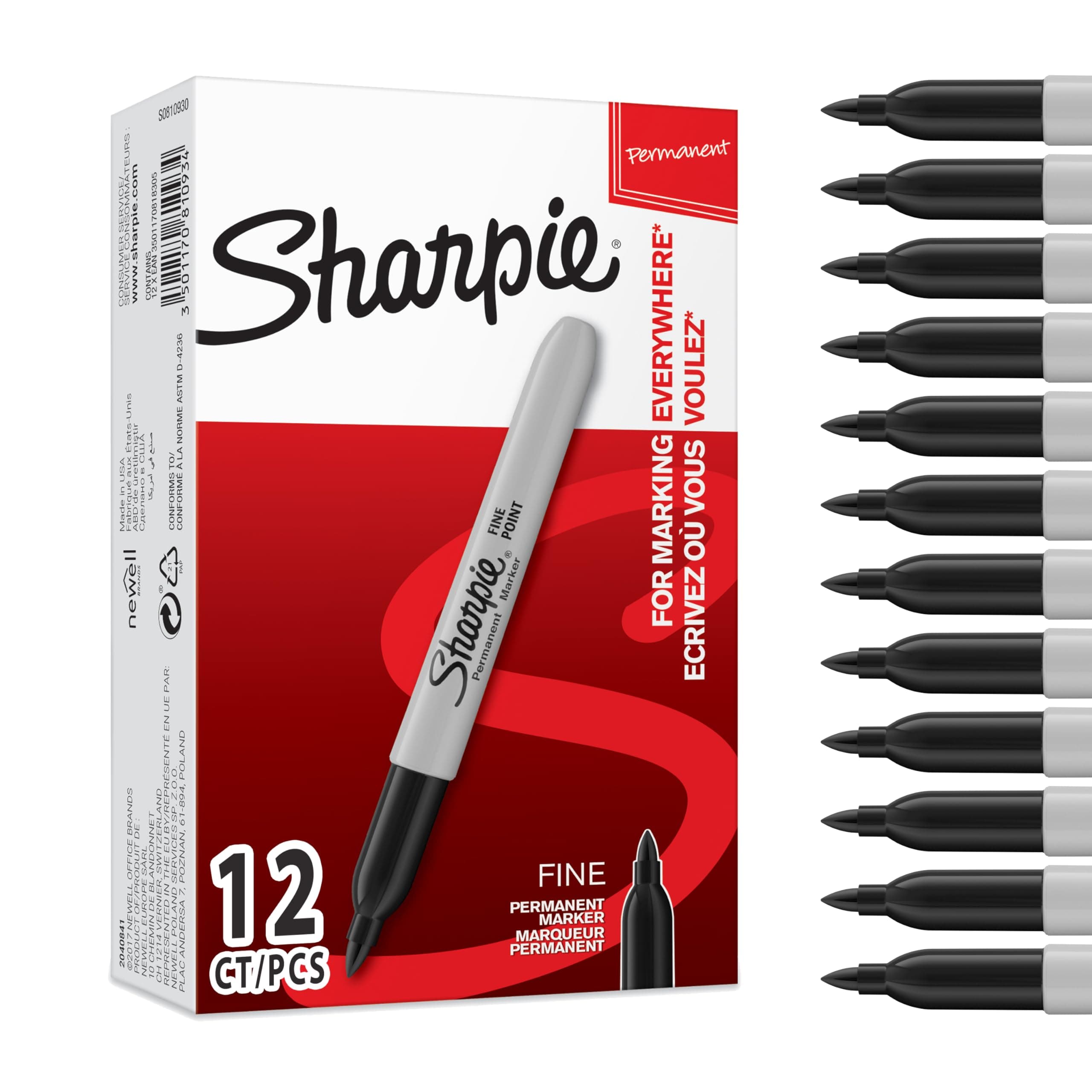 Sharpie Permanent Markers, Fine Tip Box of 12