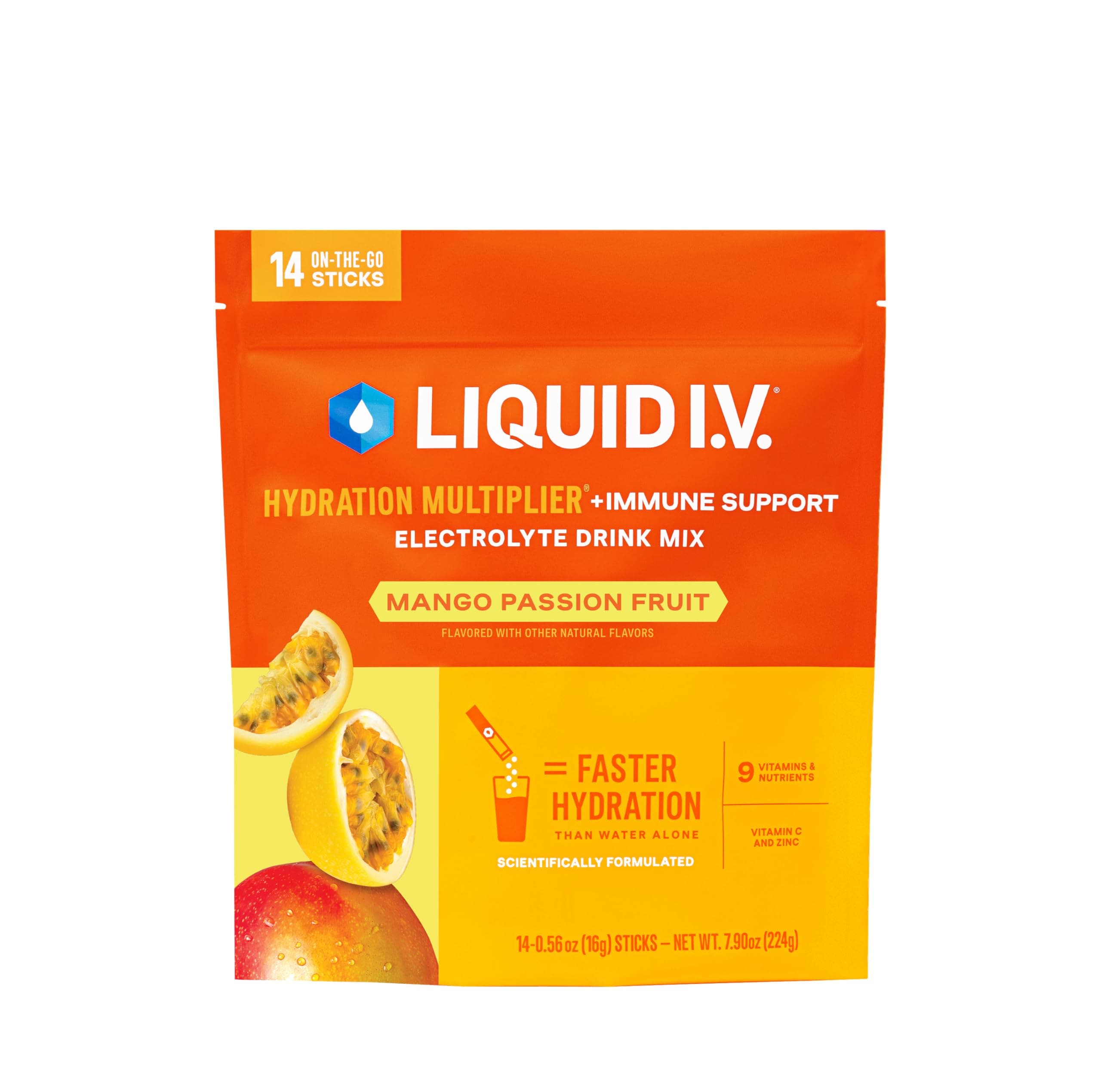 Hydration Multiplier +Immune Support - Mango Passionfruit | Electrolyte Powder Drink Mix | 1 Pack (14 Servings)