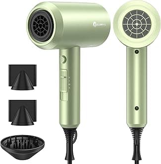 slopehill Professional Ionic Hair Dryer, Powerful 1800W Fast Drying Low Noise Blow Dryer with 2 Concentrator Nozzle 1 Diffuser Attachments for Home Salon Travel (Lime Cream)