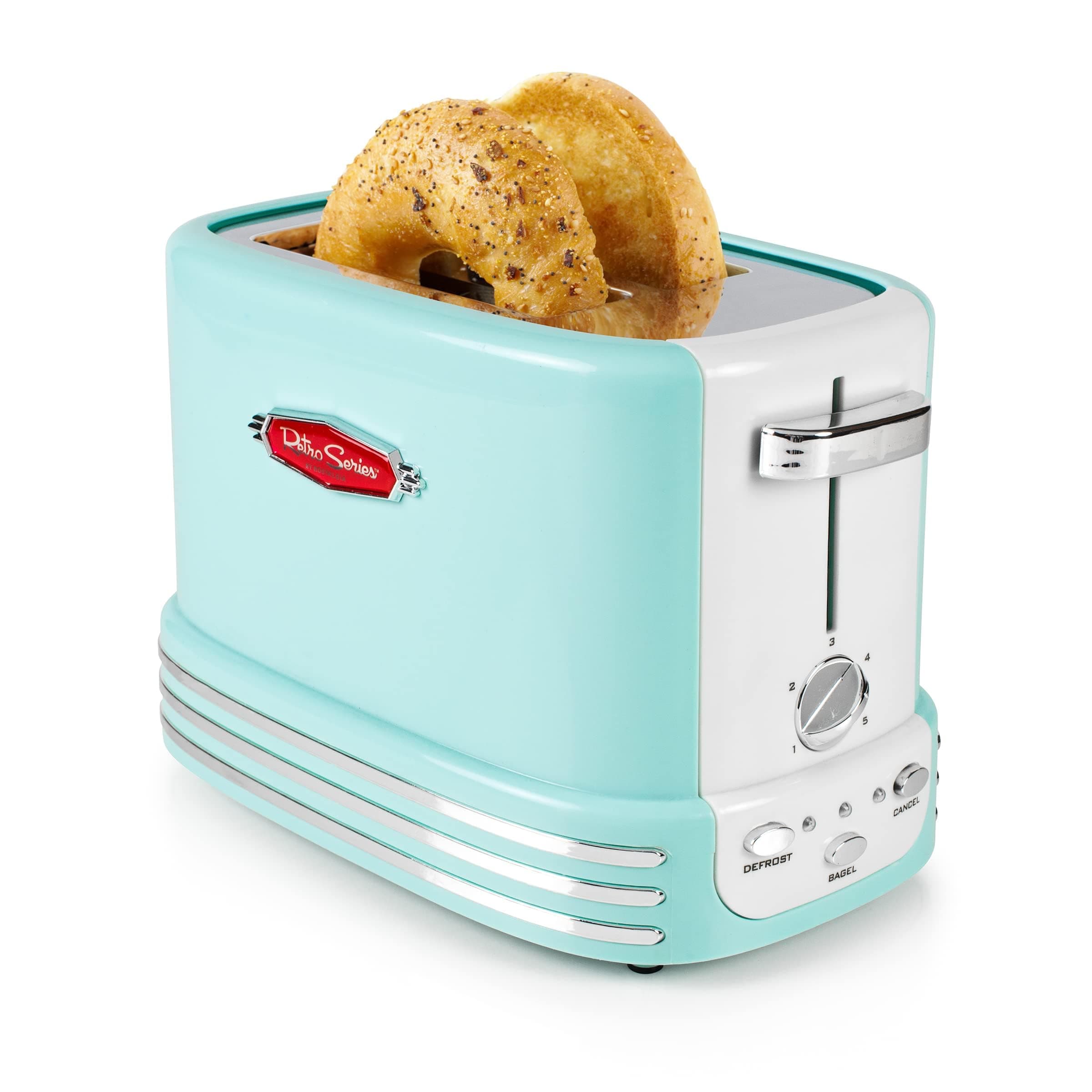 New and Improved Wide 2-Slice Toaster Perfect For Bread, English Muffins, Bagels, 5 Browning Levels, With Crumb Tray & Cord Storage, Aqua