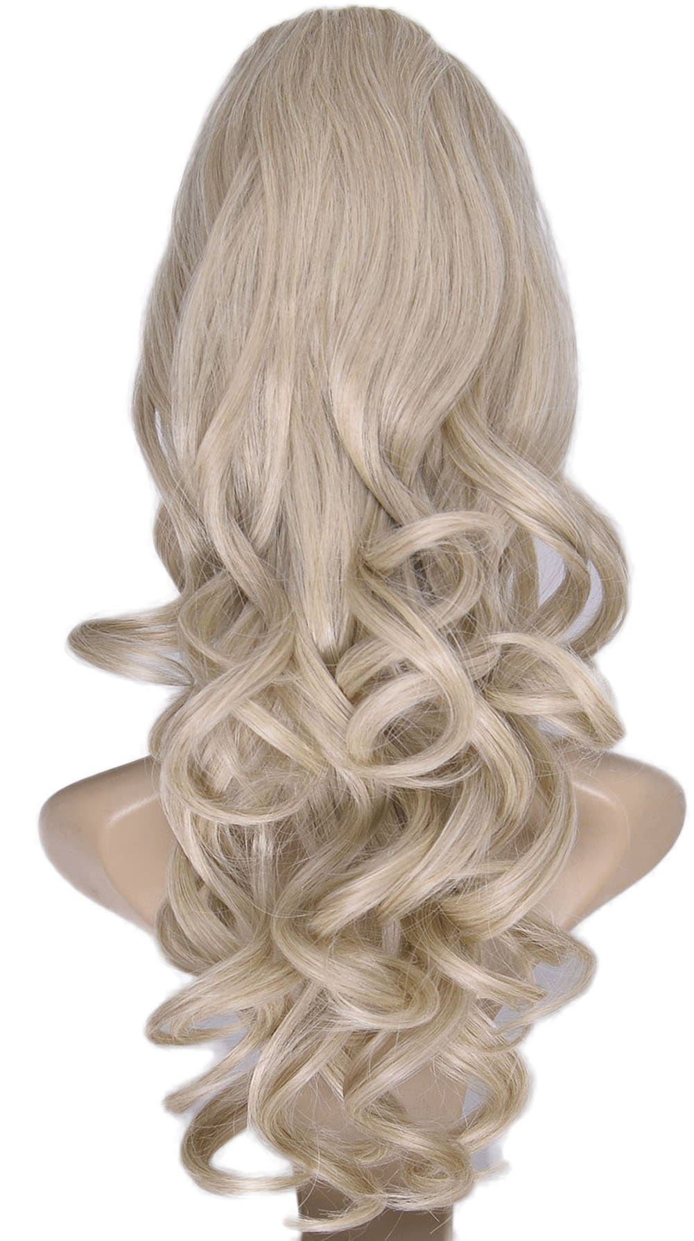 Hand Curly 16" Medium Length Drawstring Clip in/on Ponytail Synthetic Hair extensions(16/613 Two Tone Blonde)