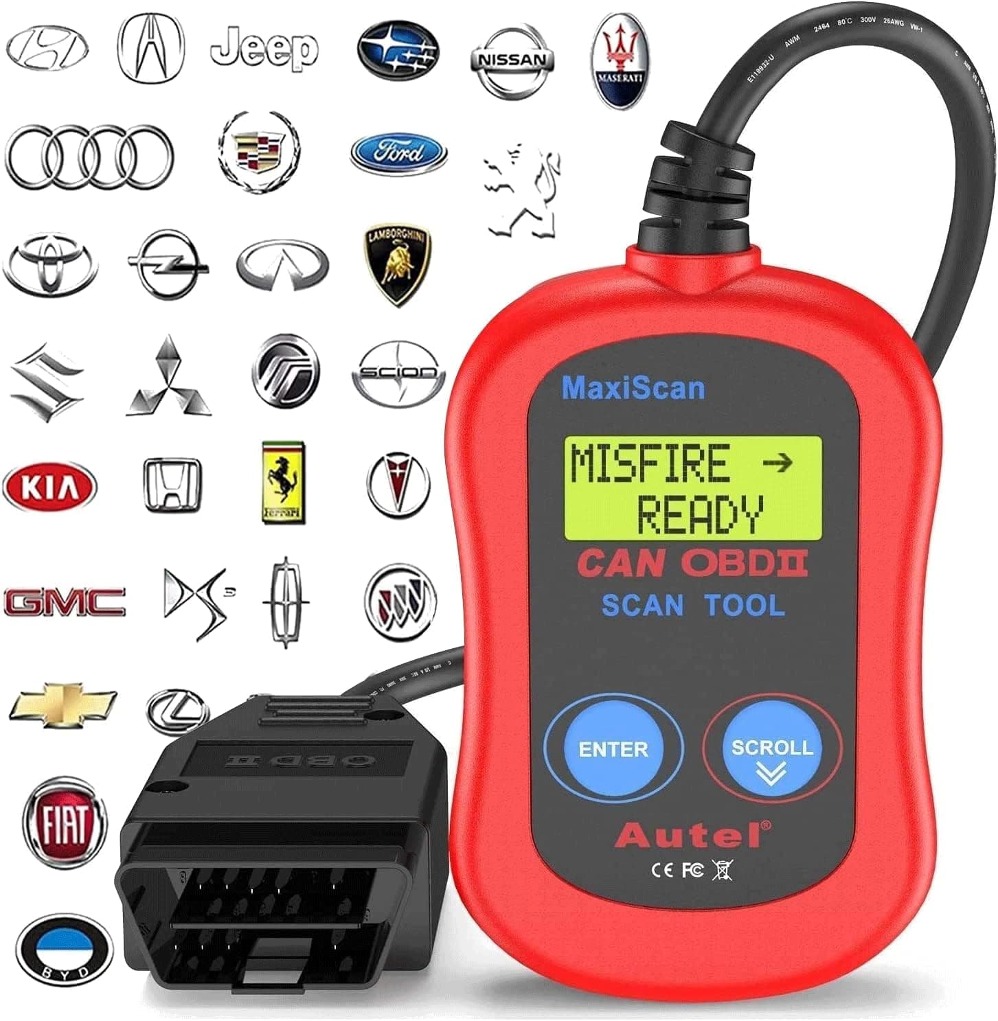 MS300 OBD2 Scanner Code Reader, Turn Off Check Engine Light, Read & Erase Fault Codes, Check Emission Monitor Status CAN Diagnostic Scan Tool