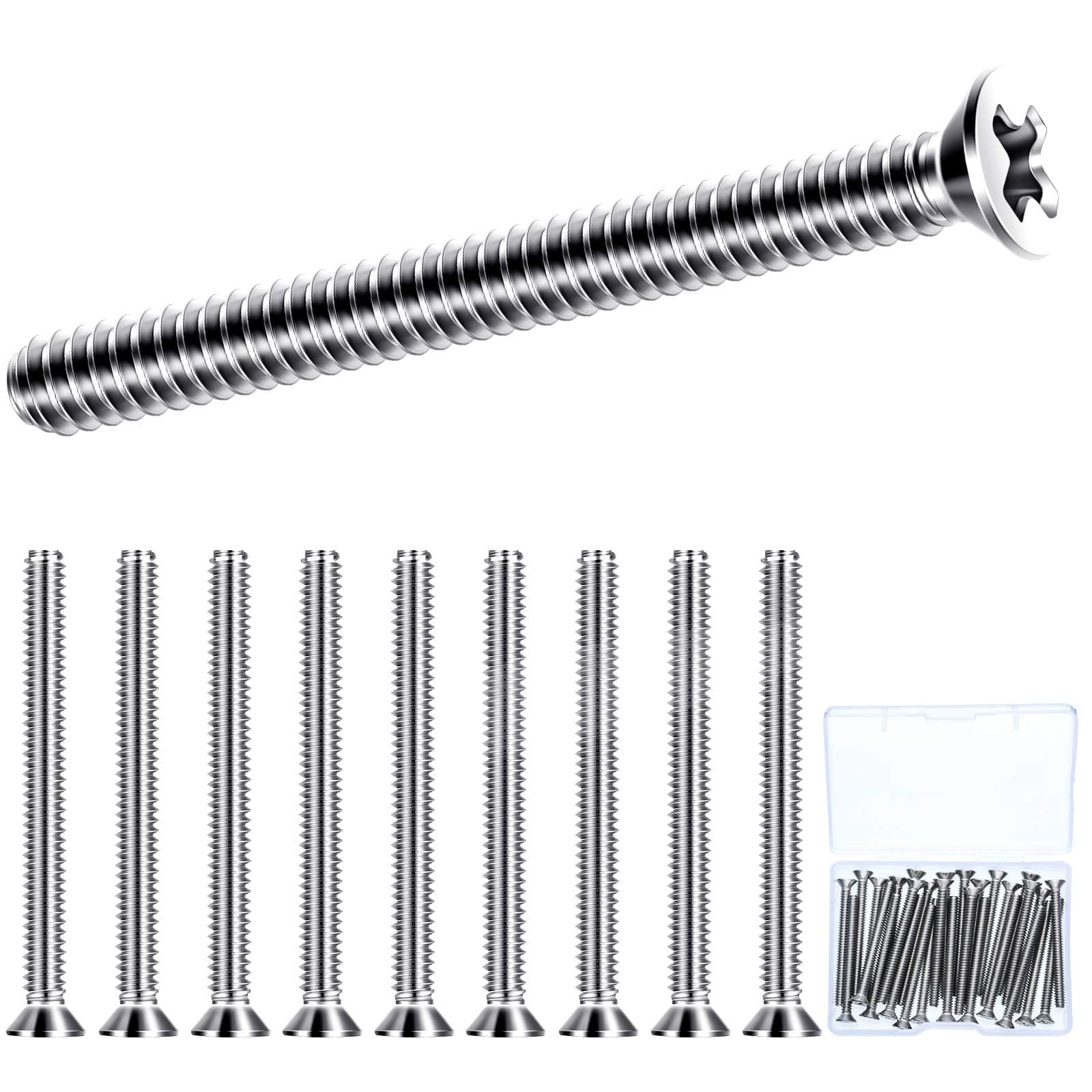Ripeng Extra Long Outlet and Device Mounting Screws 6-32 x 1-1/2 Inches Pan Head Machine Screws Full Thread Stainless Steel Screws Truss Head Bolts Drive Tool Accessories (30 Pieces)