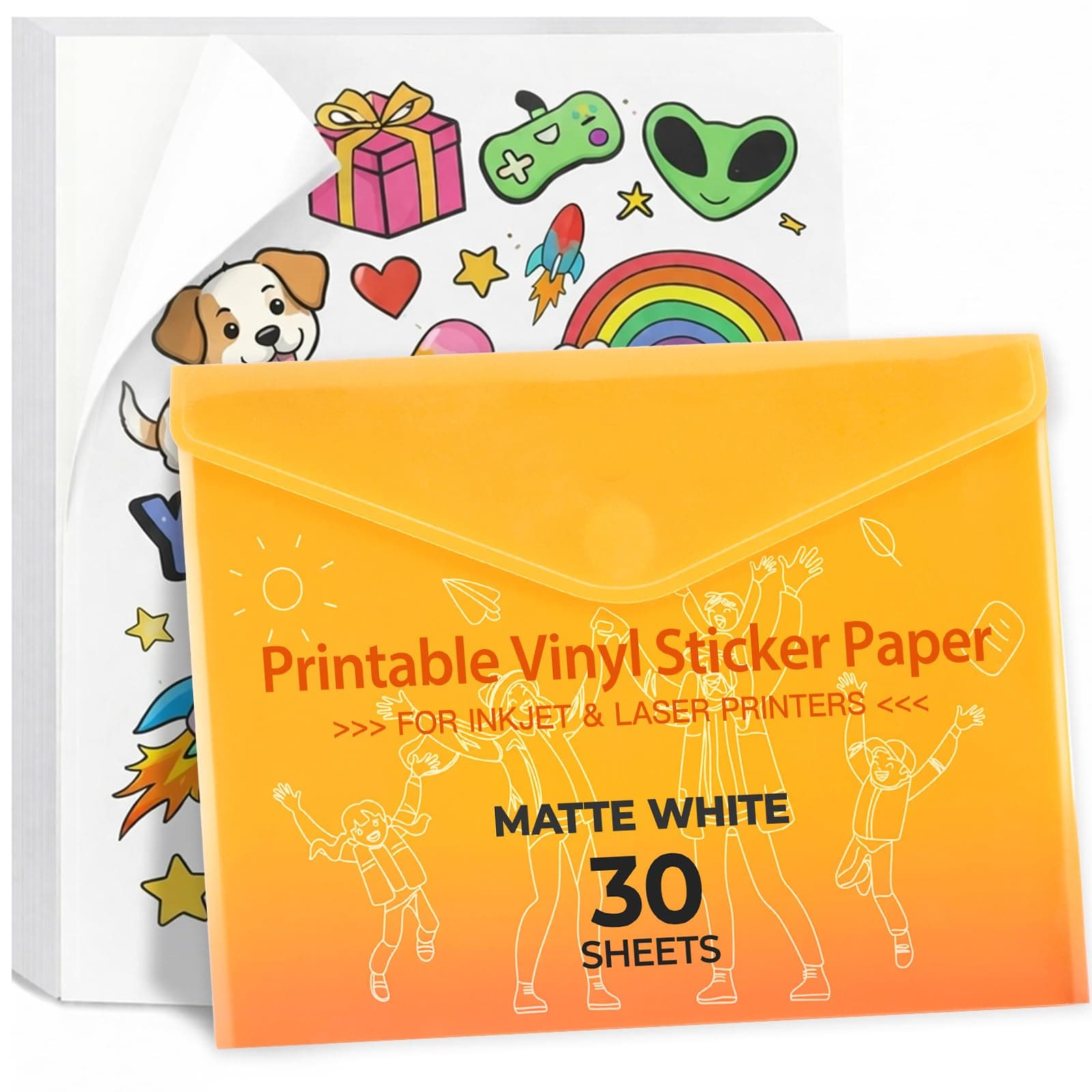 Printable Vinyl for Inkjet Printer - 30 Pack Printable Vinyl Sticker Paper Matte White - Standard Size 8.5"x11"
