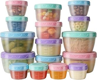 32 PCS Freezer Storage Containers with Lids, 16 Containers & 16 Lids Reusable BPA Free Plastic Soup Jars, Leakproof Salad Dressing Container to Go, Dishwasher & Microwave Safe Small Bowl Set