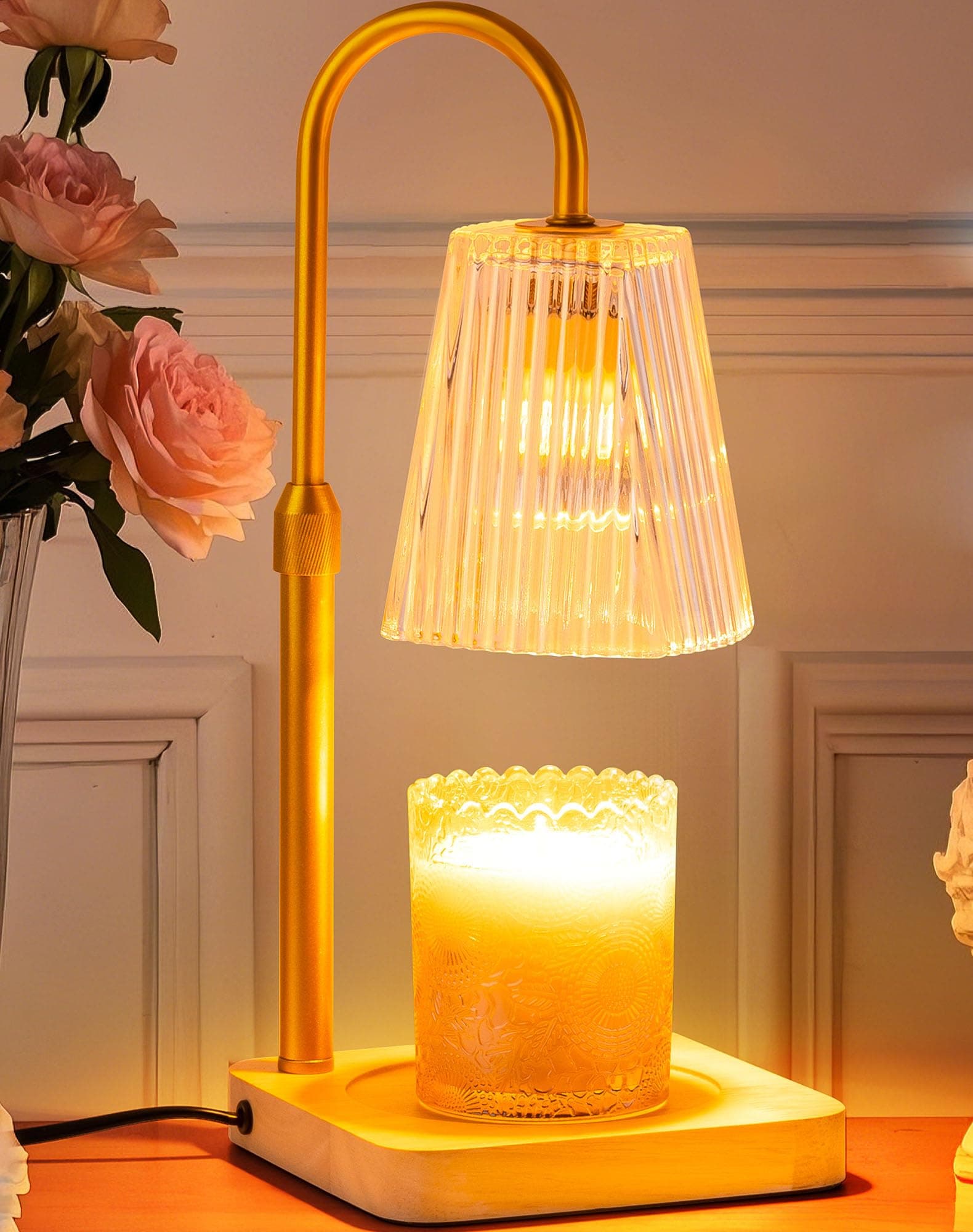 Candle Warmer Lamp Timer Adjustable - Height Wax Melt Electric Light Warming Dimmable Top Melter Heater for Melting Heating Small Jar Candles Gifts Women Mom Birthday Home Desk Decor with 2 Bulbs