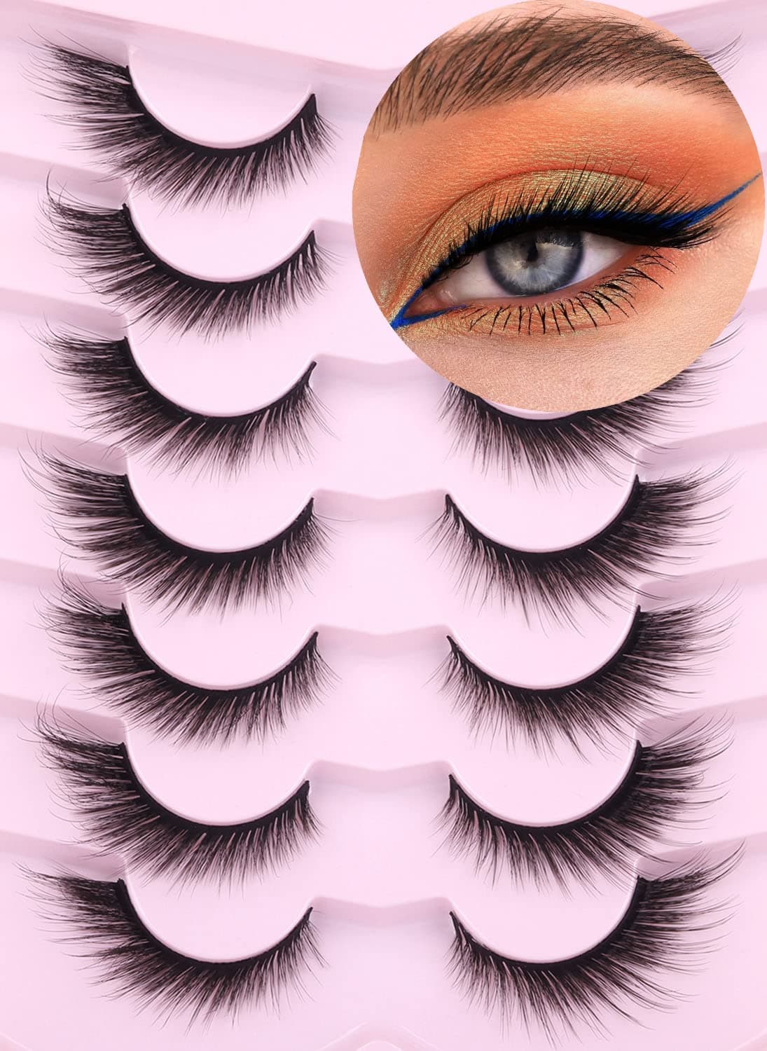 Fox Eyelashes False Lashes Dramatic Faux Mink Lashes Wispy 18mm Long Angel Wing Eyelash Lift Fake Eye Lashes Pack 7 Pairs