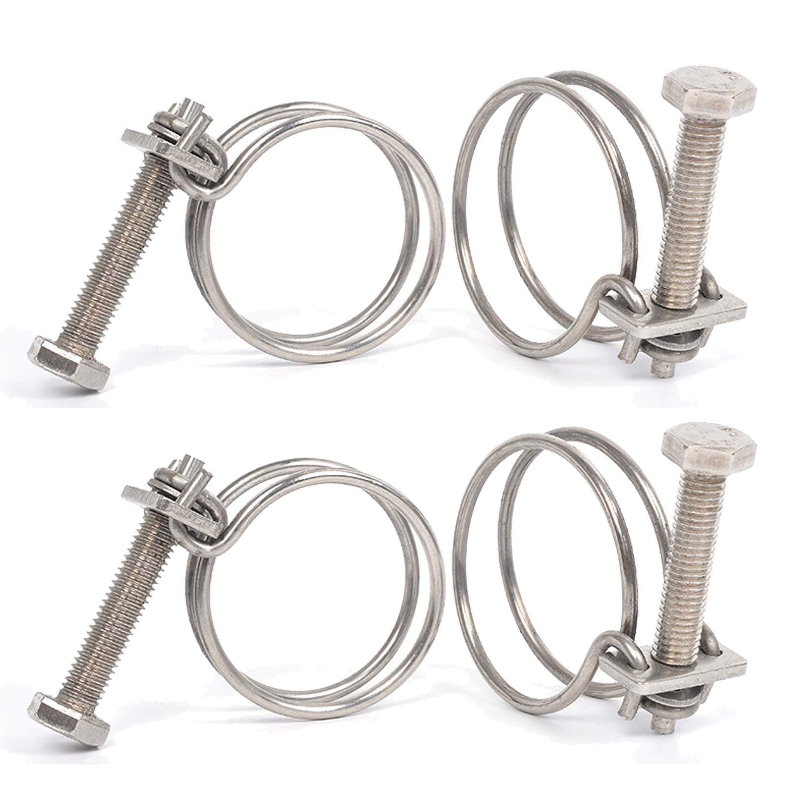 VigorQ 4 Pcs Double Wire Hose Clips Adjustable 304 Stainless Steel Hose Clamps Pond Hose Joint to Fit for 30-34mm/ 1.18-1.34 inch Pipe