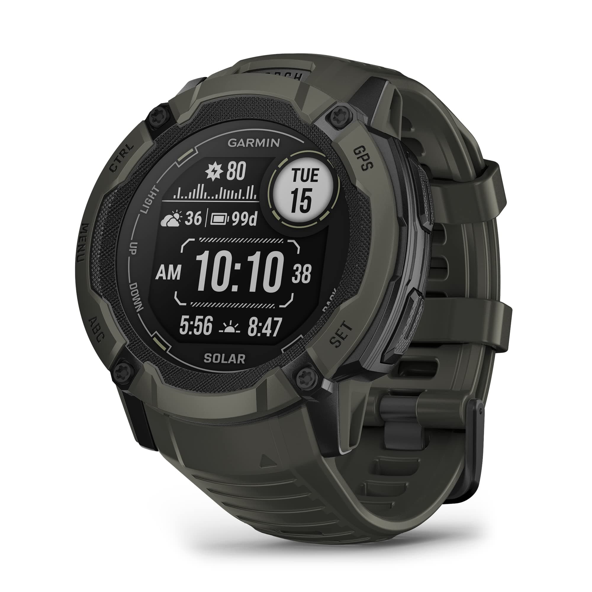 Garmin Instinct 2X Solar, Rugged GPS Smartwatch, Built-in Flashlight, Solar Charging Capability, Multi-Band GNSS, Moss