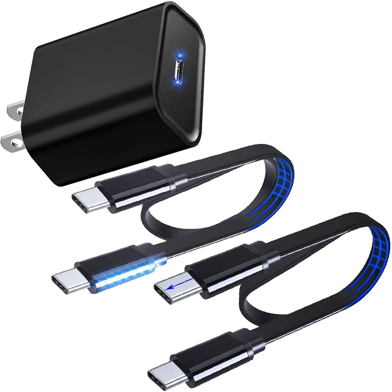 30W USB C GaN Charger + [ 1M 2M ] Flat USB C to C Cable 10mm Tip for Doogee V30T V30 V20 V10 V Max | S98 (Pro) S97 Pro | S88 Plus/Pro | S86 (Pro) S96 Pro | S59 S68 Pro Rugged Phone