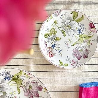 GOLDEN QUEEN'S Snack Plates Set of 4 | Perfect for Snacks, Desserts, Appetizers, Salads, Tapas, Cheese | 7 inches Wide | Microwave Safe (Garden Splendor)