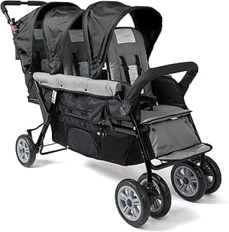 Gaggle by Foundations Compass 3 Seat Triple Stroller | Foot Brake | Shock-Absorbing All-Terrain Wheels | Easy Folding | Black