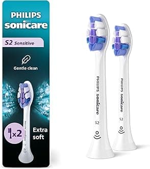 S2 Sensitive - Genuine Replacement Electric Toothbrush Heads, White, 2 Pack, HX6052/77