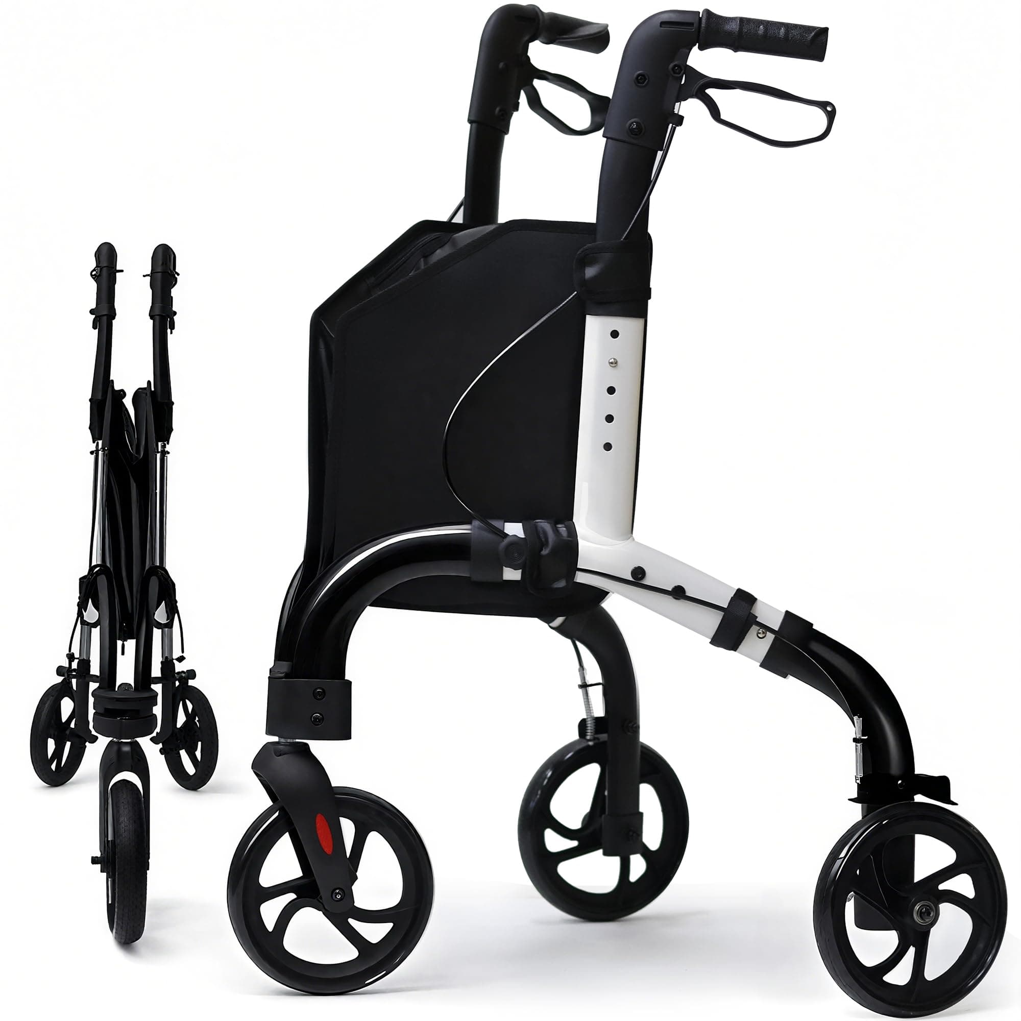 Premium 3 Wheel Rollator Walker for Seniors, Lightweight Foldable Elderly Three Wheeled Rollator with Storage Bag, Aluminum Mobility Aid Rolling Walker