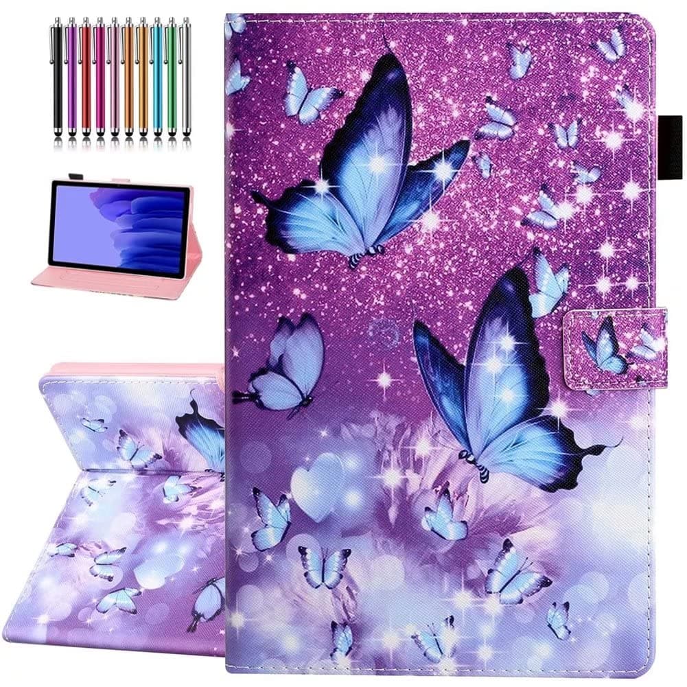 Case for Samsung Galaxy Tab A7 Lite 8.7 inch [ SM-T220/T225/T227 ] 2021 Model, Premium PU Leather Folding Stand Cover with Pen Holder & Multiple Viewing Angles - Purple Butterfly