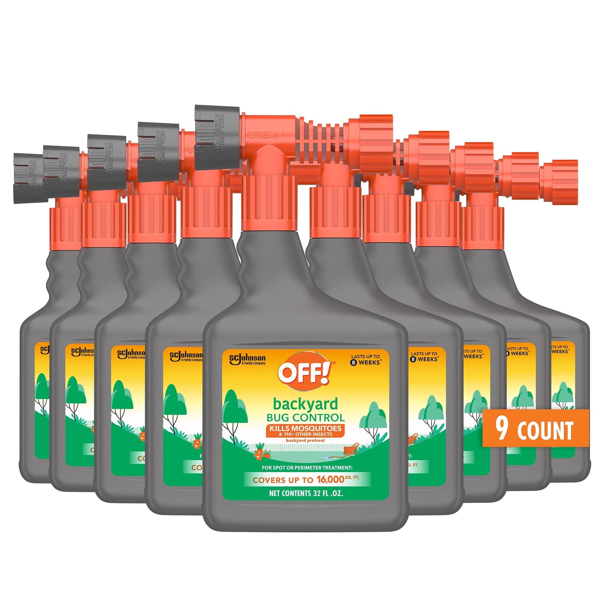 OFF! Backyard Bug Control Yard Pretreat Hose End Sprayer Kills and Repels Insects Covers up to 16,000 Square Feet Outdoor Use 32 Ounce (Pack of 9)
