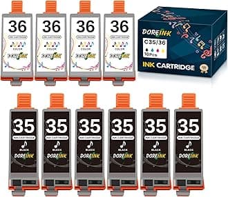 35 36 Ink Cartridge Replacement for Canon TR150 Ink Cartridge Compatible with Canon Pixma TR150 iP110 iP100 Mini260 Mini320 Printer- 10 Value Pack (6 Black, 4 Tri-Color)
