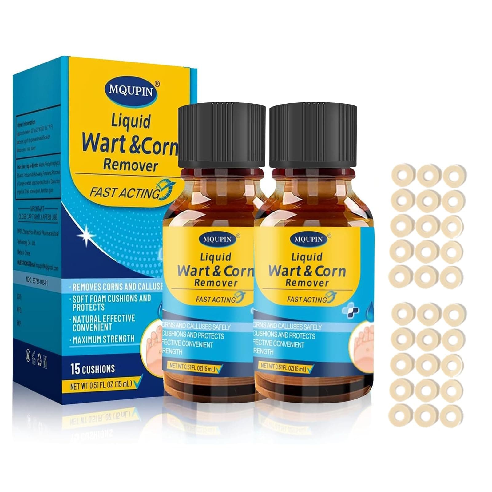 Mqupin Liquid Wart Corn Remover,Corn Remover And Callus For Fast-Acting Foot Care - Plantar Common 15Ml (0.51 Oz*2 30 Pcs Pads)