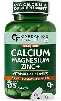 Carbamide Forte Veg Calcium And Vitamin D3 Tablets | Calcium Tablets for Women & Men | Magnesium Zinc Supplement With Vitamin D3 + K2 MK7 To Support Bones health, Joints & Immunity - 120 Tablets