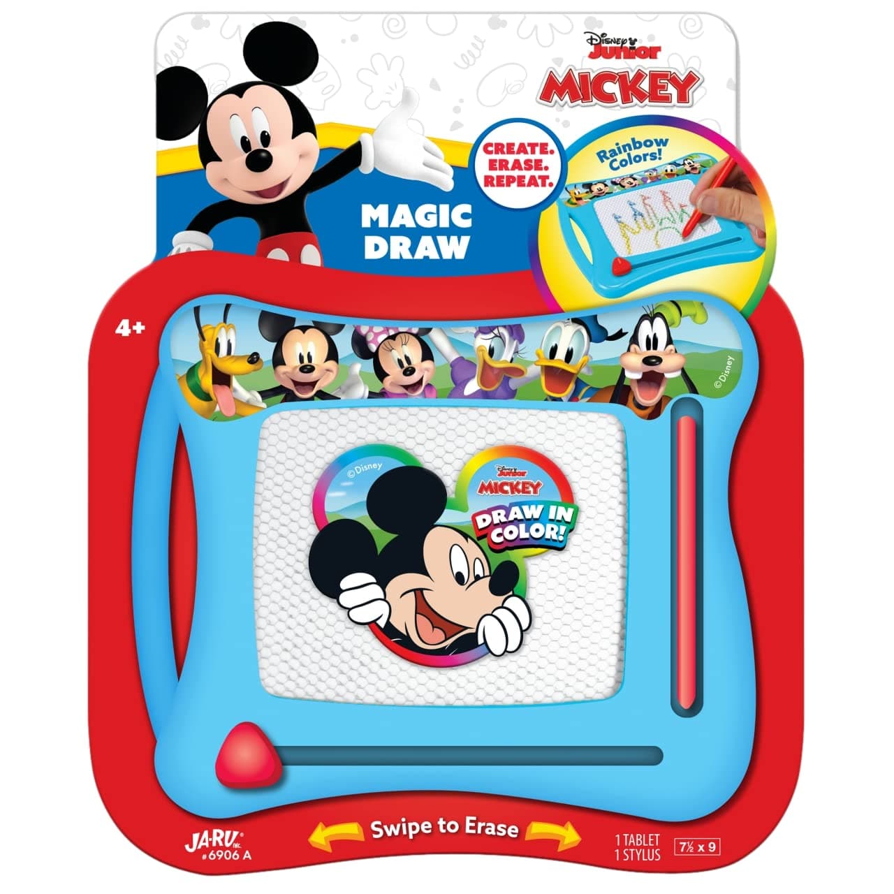 JA-RU Disney Mickey Mouse Magic Magnetic Drawing Board (1 Toy) Draw, Sketch & Doodle Tablet for Kids, Boys & Girls. Car Trip Game & Activity Travel Toys. Mess-Free Educational Learning Pad. A-6906-1s