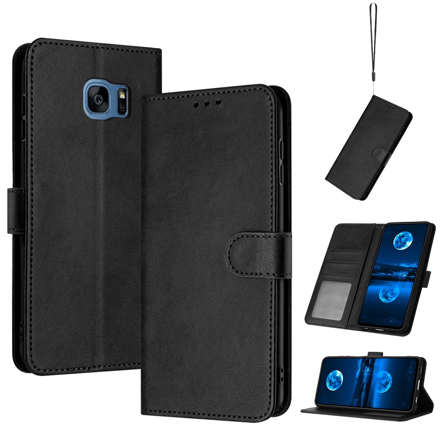 Compatible with Samsung Galaxy S7 Leather Case,Compatible with Samsung Galaxy S7 SM-G930F SM-G930A SM-G930P SM-G930V SM-G930T SM-G930S SM-G930FD Case PU Leather Phone Flip Cover Black
