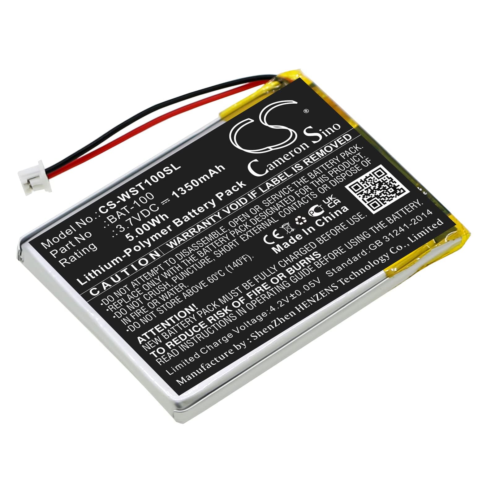 Replacement Battery for Williams Sound Digi-Wave DLT 100, Digi-Wave DLT Transceivers, DLT 100 2.0 and DLT 300 Transc, DLT 100 2.0 Transceivers, DLT 300 Transceivers, DLT100 3.7V/1350mA