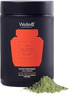 - WelleCo The Super Elixir Daily Greens Powder, Probiotic Drink Mix with Whole Foods, Gluten Free, Vegan Gut Health Powder, Energy, Immunity, Healthy Skin, Hair & Nails (Jar, Blood Orange)