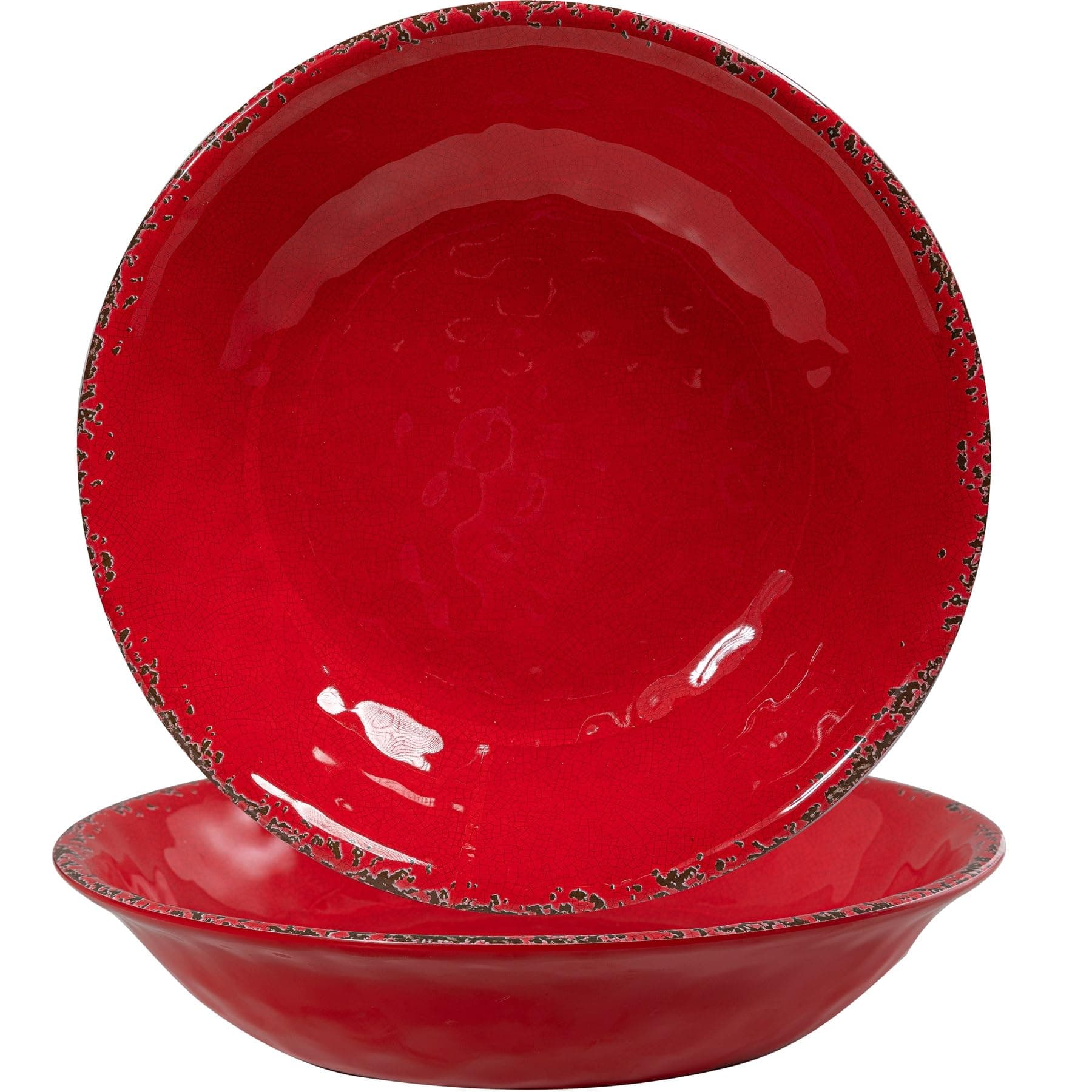 ZAROCRUS 13.75" x2.75'' Extra Large Melamine Serving Bowls, Set of 2, Christmas Bowls Set for Salad, Pasta, Fruit, Unbreakable Farmhouse Deep Bowl. Durable and Dishwasher Safe, True Red
