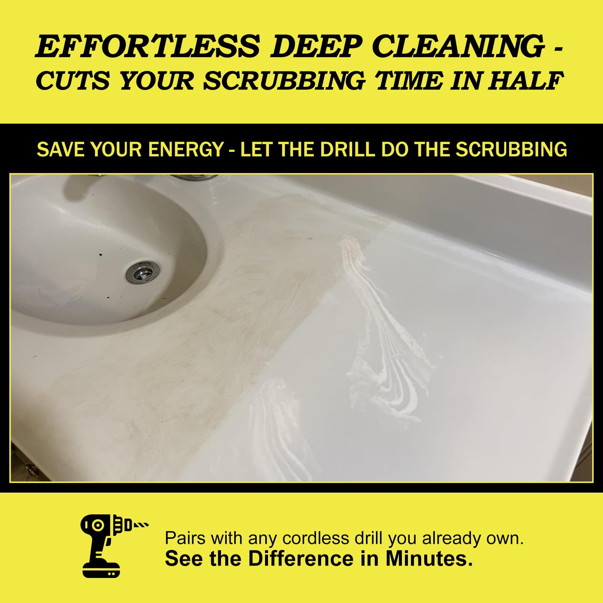 Drillbrush 4 Piece Cleaning Tool Attachment Kit For Scrubbing/Cleaning Tile, Grout, Shower, Bathtub, And All Other General Purpose Scrubbing (All Purpose Medium-Yellow)