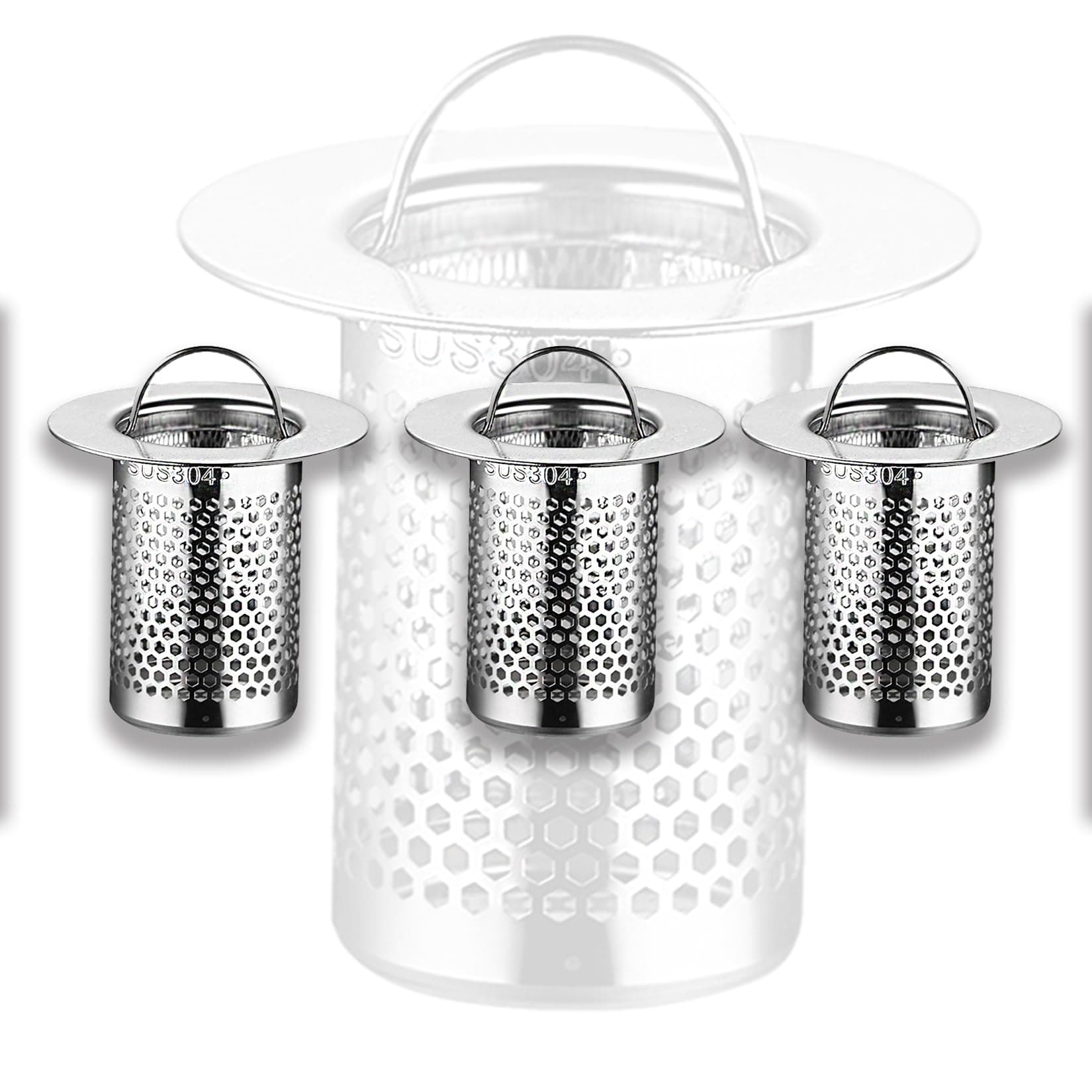 ZHUFANKEJI 3 Pack Shower Drain Strainer, 2.16 in *1.97 in, Silver Stainless Steel, Modern, Anti Clogging, Removable, Fits Hole Size 1.25 to 2.17 in, Bathrooms, Balconies, Wash Basins