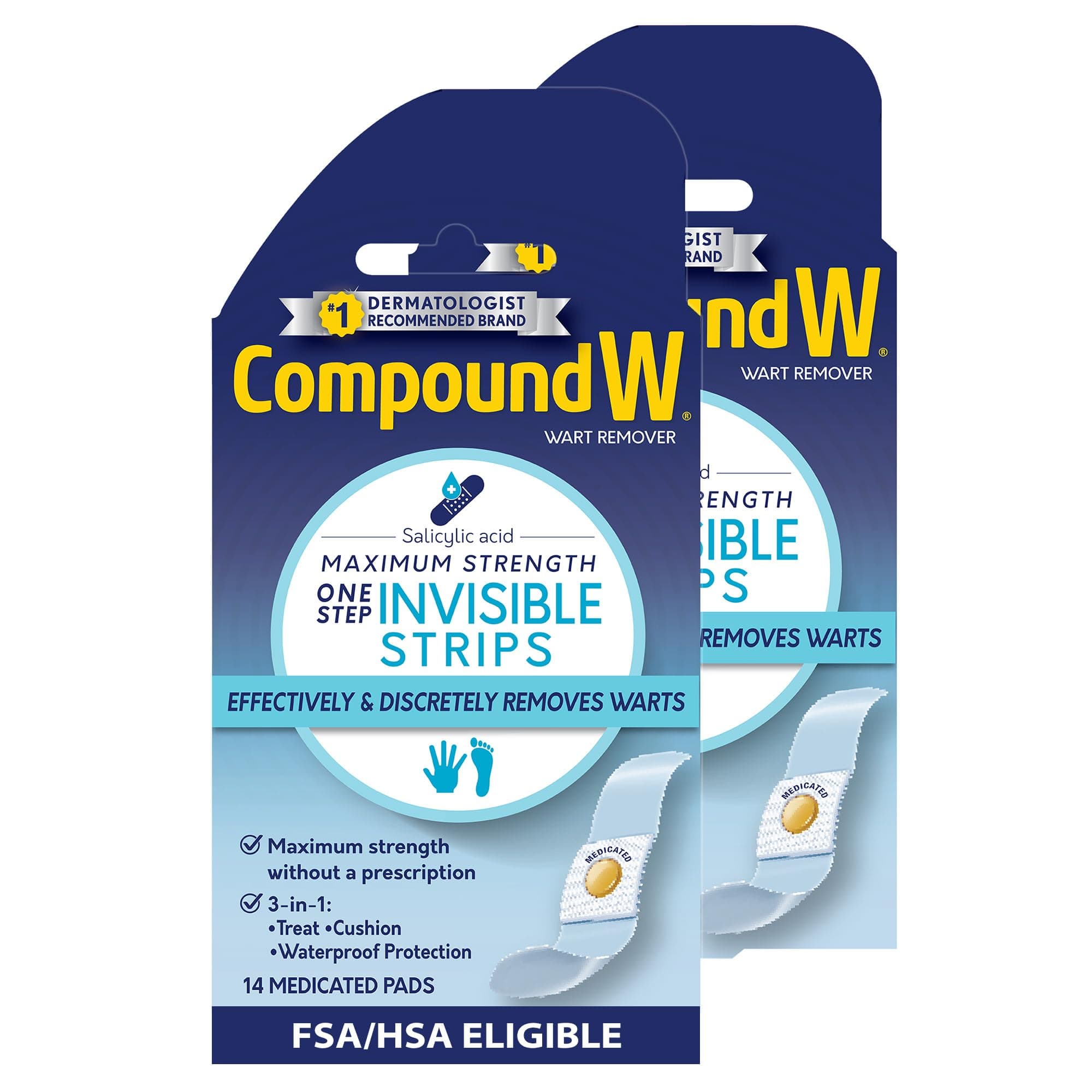 Maximum Strength One Step Invisible Wart Remover Strips, 14 CT, 2 Pack