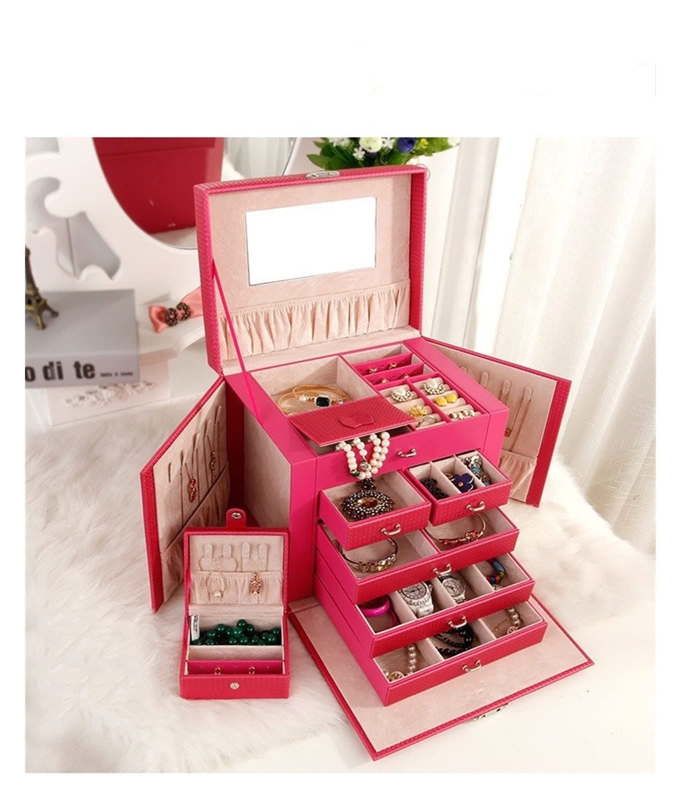 Classical Style Large Capacity Five Layers Super luxury Big Butterfly Leather Jewelry Box Cosmetic Box Jewel Storage Box (Color : A Black)