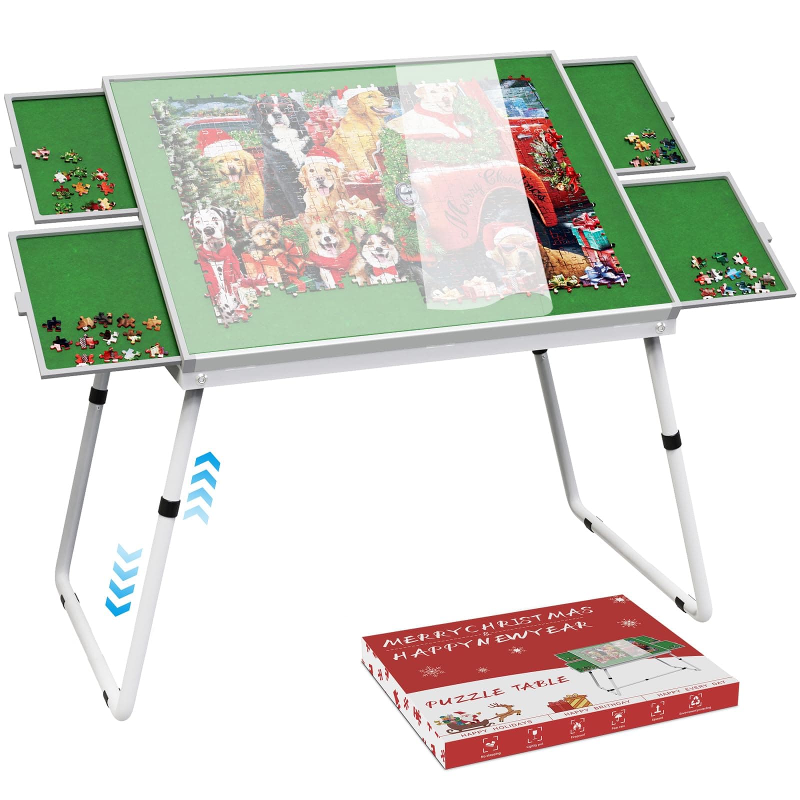 Jigsaw Puzzle Table Adjustable Height-18,28inch,3 in 1 Design 35"×26" Metal Puzzle Table with Legs Aluminium for Adluts and Kids,Foldable with Drawers,Felt,and Cover