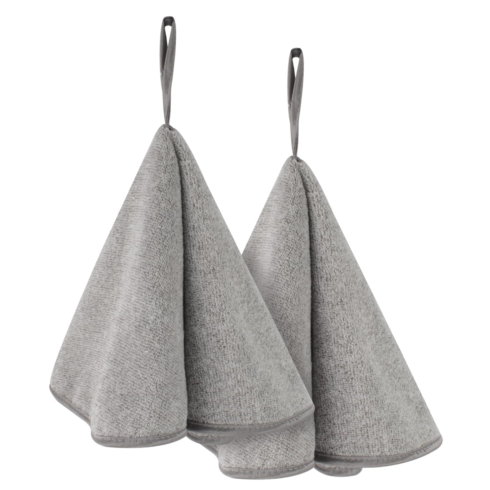 VIVOTE Hand Towels with Loop, Super Soft Absorbent Microfibre Hand Towel for Bathroom, Quick-Drying Carbon Fibre Round Kitchen Hand Towels, (Grey, 2pack 50 * 50cm).