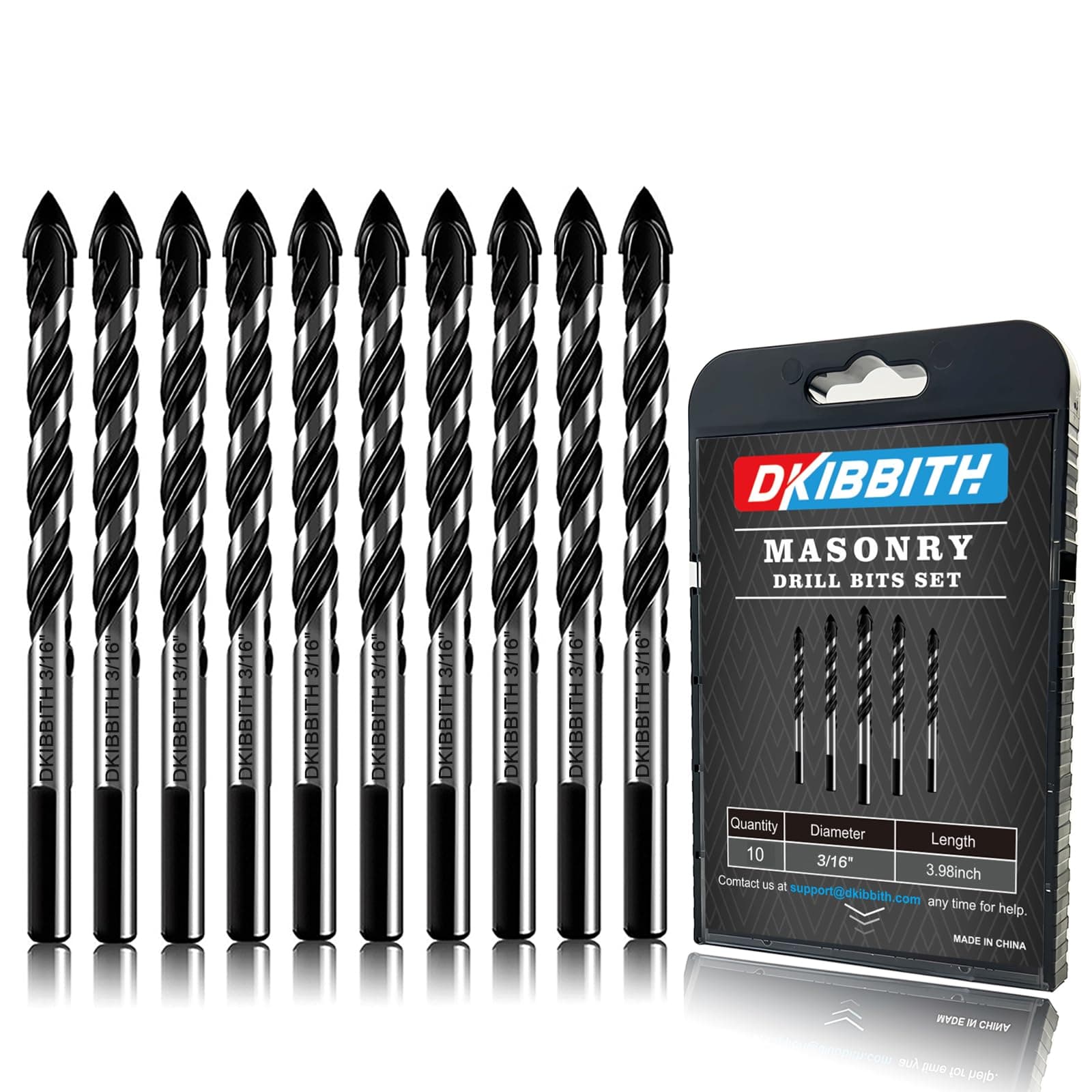 10-Piece 3/16" Masonry Drill Bits for Tile Glass Ceramic Wall Brick Stone Soft-Metal Wood, 1/4 Inch Concrete Drill Bits Cement Drill Bit Set, 3-Flat Shank, YG8 Carbide Tungsten Steel Alloy Tip 5mm