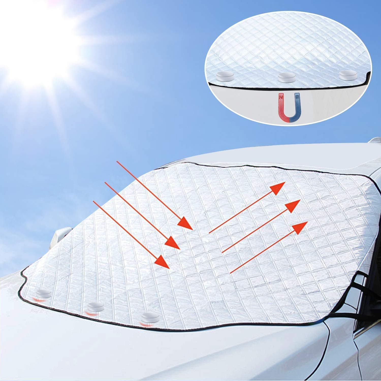 Excefore Car Windscreen Sun Shade UV Front Screen Sunshade Cover Protector Keep Car Cool Windshield Dust Cover Frost Snow Ice Cover in all Weather Large Front Windscreen Sun Visor