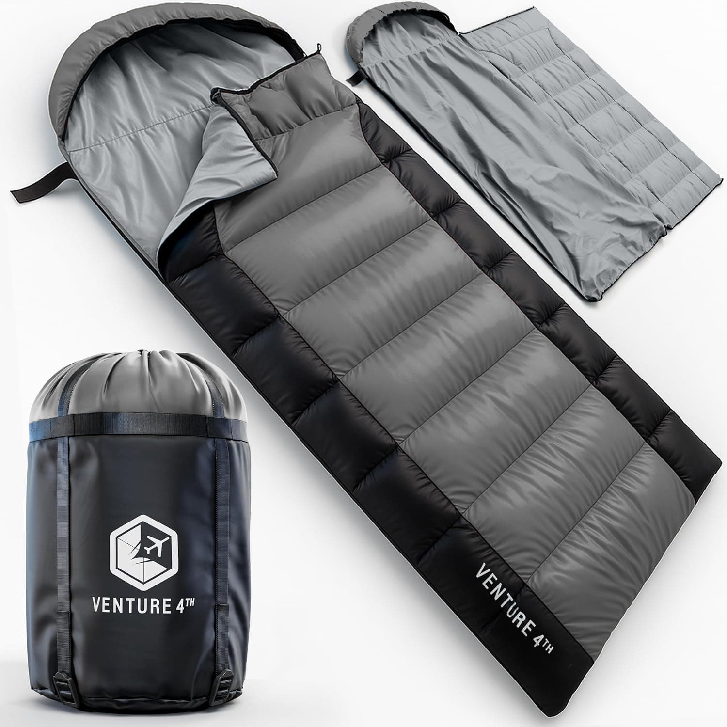 VENTURE 4TH Backpacking Sleeping Bag – XXL, Double and Single Sizes - Lightweight Warm & Cold Weather Sleeping Bags for Adults, Kids & Couples – Ideal for Hiking, Camping & Outdoor Adventures