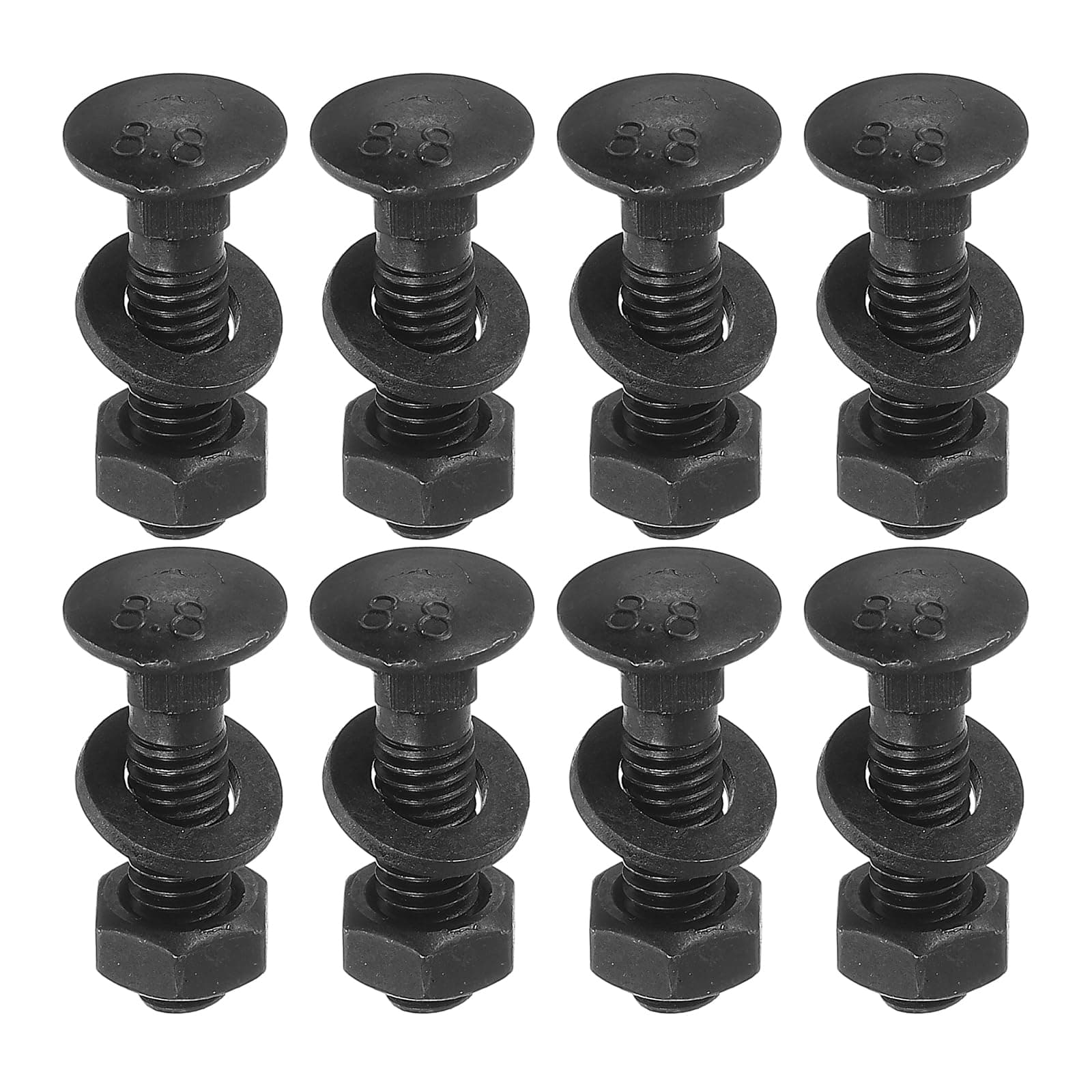 sourcing map M6 x 20mm Carriage Bolt Kit, 12 Set Round Head Square Neck Screws, Carriage Bolts Screws Set Includes Washers and Nuts - Carbon Steel Black Oxide for Fastening Accessories
