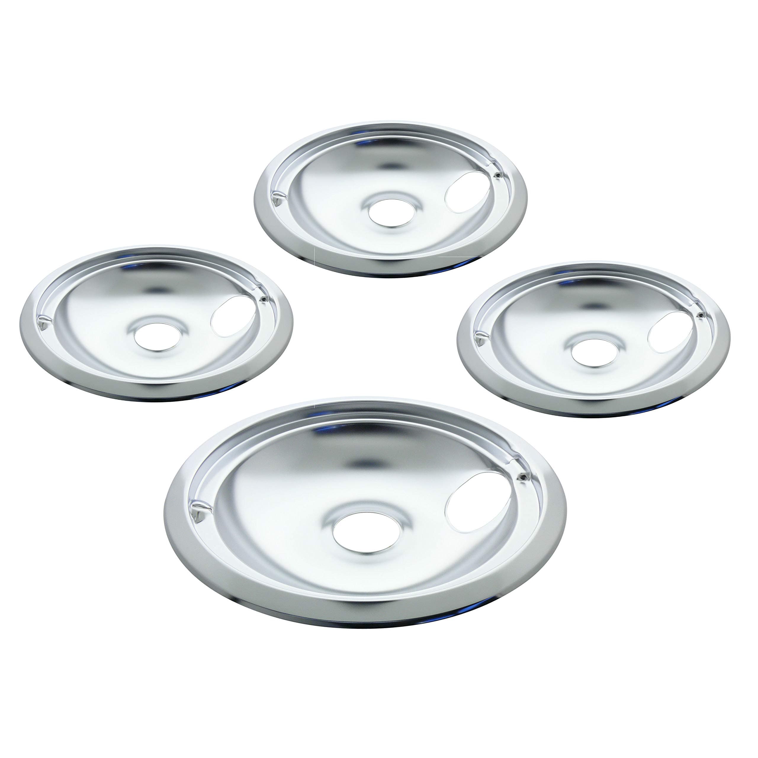 Kitchen Basics 101: 119204XZ Style B Chrome 4 Pack Drip Bowls 3 Small 6" and 1 Large 8" Replacement for GE
