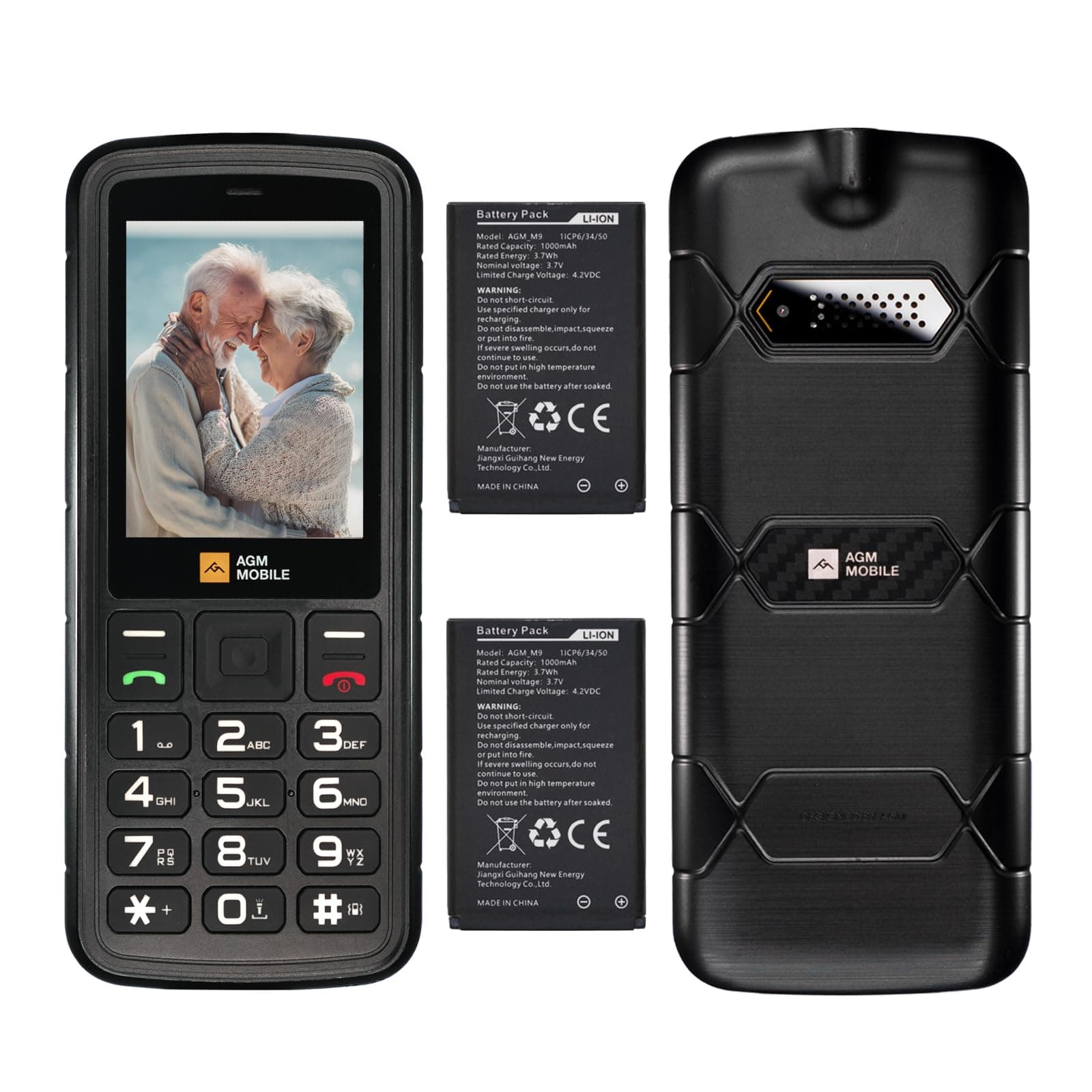 AGM M9 Basic Mobile Phone, 4G LTE Unlocked Dual SIM, 3 Card Slots/128GB TF Expand, Large Buttons & Font, Speed Dial, FM Radio & Flashlight, IP68 Waterproof/Drop-Proof/Dustproof, Extra Battery Included