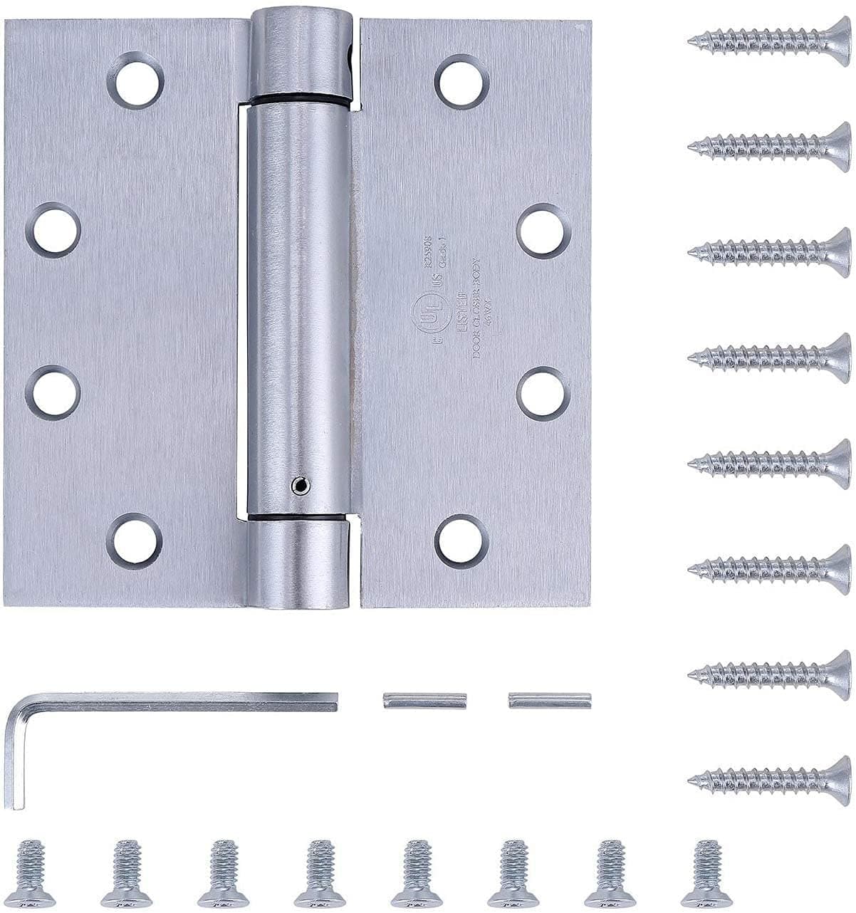 2 Pack - 4.5"x4" Brushed Satin Chrome Finish Self Closing Reversible Door Hinge - Heavy Duty Commercial Spring Door Hinge - UL Listed with Complete Installation Hardware