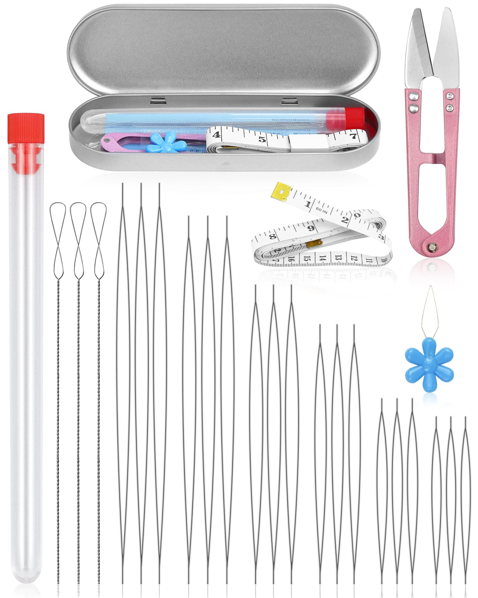 FIVEIZERO 21 Pieces Beading Needles Set, 6 Sizes Seed Beads Needles Big Eye, Collapsible Beading Needles Set for Jewelry Making