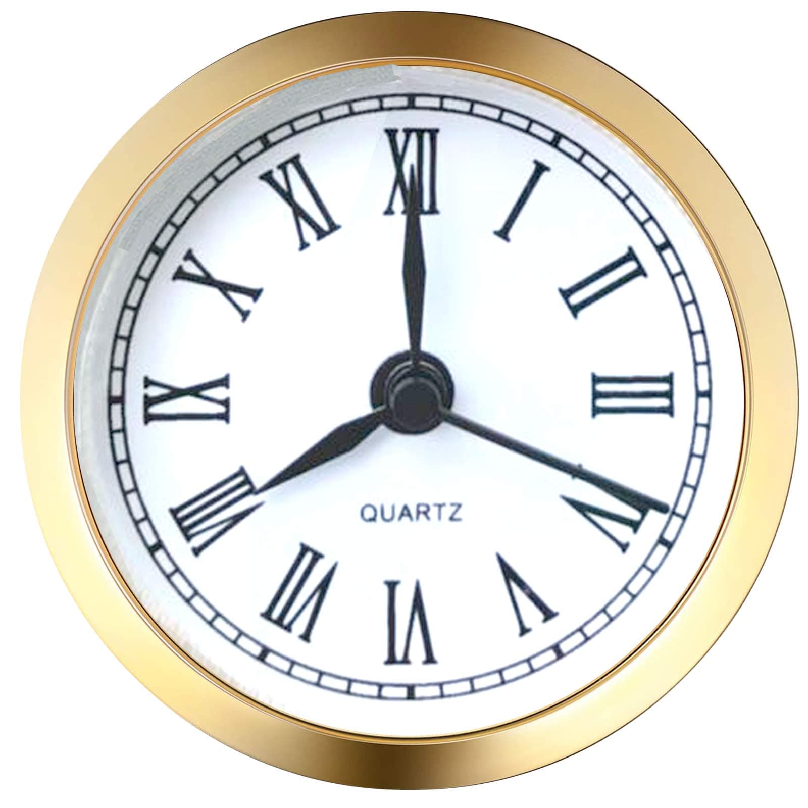 Mini Quartz Clock Insert Round Fit-up Movement - White Dial, Gold Trim (2.4 Inch/61mm)