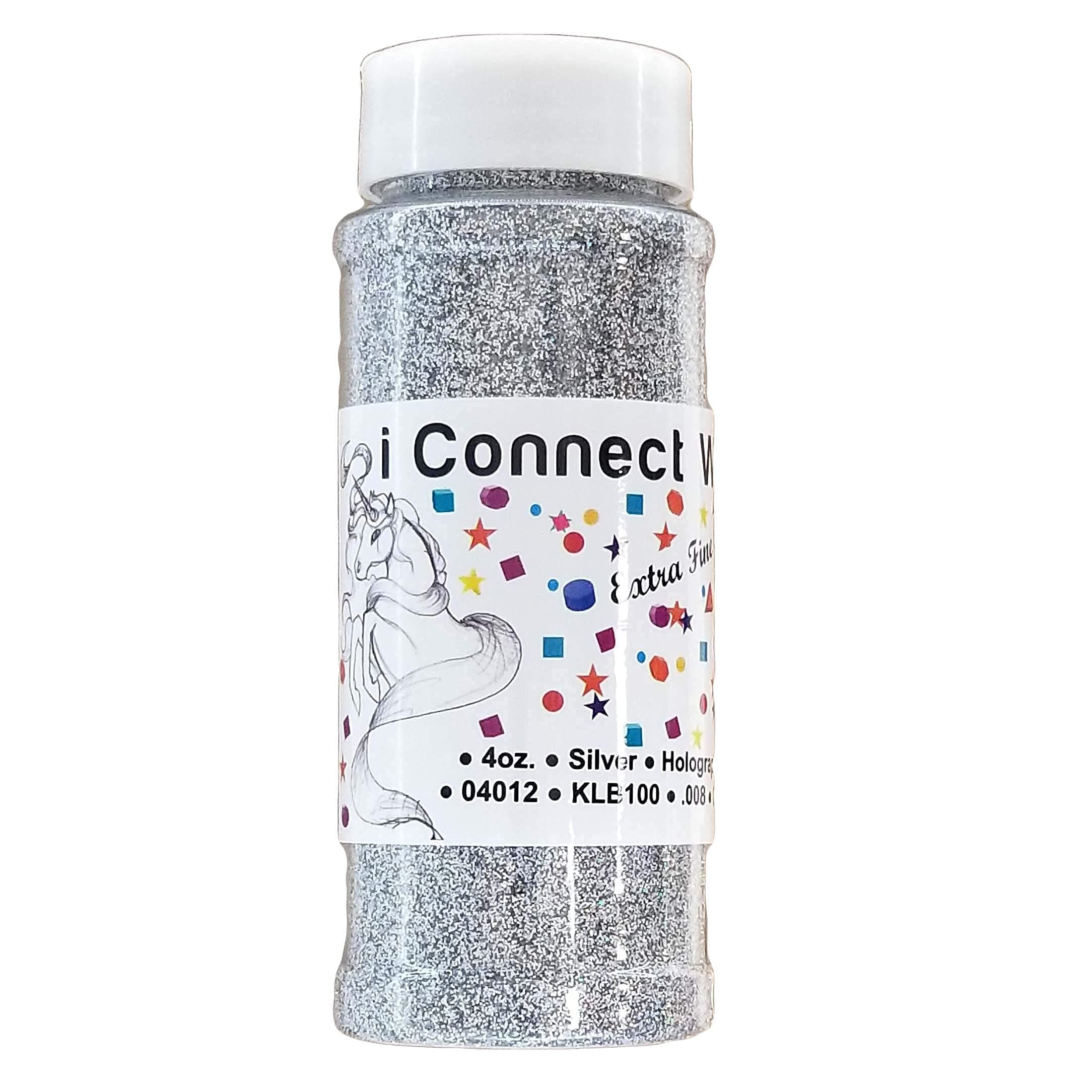 iConnectWith Glitter – Silver, Extra Fine Holographic Glitter; Multi-use for Crafts, Decorations, Nail Art, Makeup, Tumblers, Resin Art, and DIY Projects