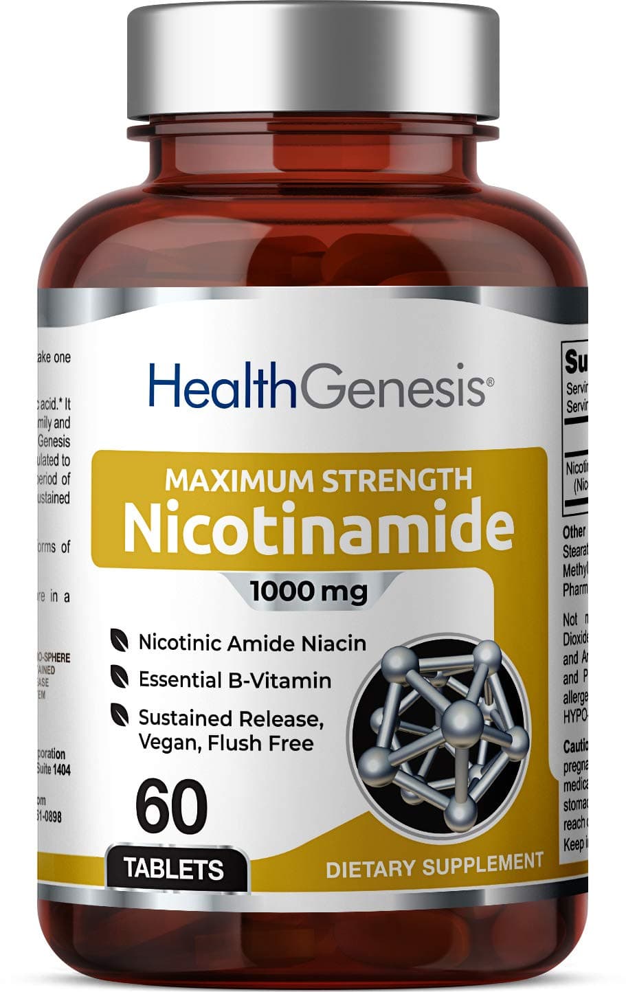 B-3 Nicotinamide 1000 mg 60 Tabs Extra Strength Slow Release - Natural Flush-Free Vitamin Formula | Gluten-Free Nicotinic Amide Niacin | Supports Skin Health | Cell Repair Support