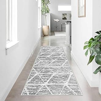 Calore Carpet Runners for Hallways Non Slip Washable Runner Rugs Long Soft Kitchen Runner Grey Hallway Hall Runners for Bedroom Hallways Living Room Kitchen (Ivory/Grey, 60 x 180 cm)