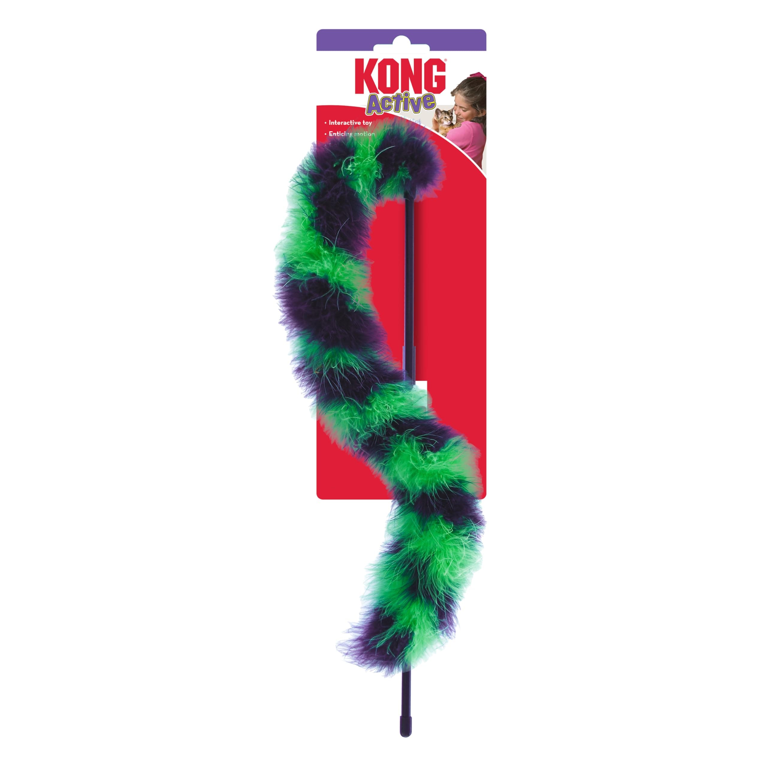 KONG Twisted Boa Teaser Cat Wand, Interactive Feather Cat Toy with Catnip, Promotes Healthy Exercise, Hunting, Chasing, Active Indoor Play, Dynamic Motion, Mimics Prey, for Cats, Kittens, Assorted