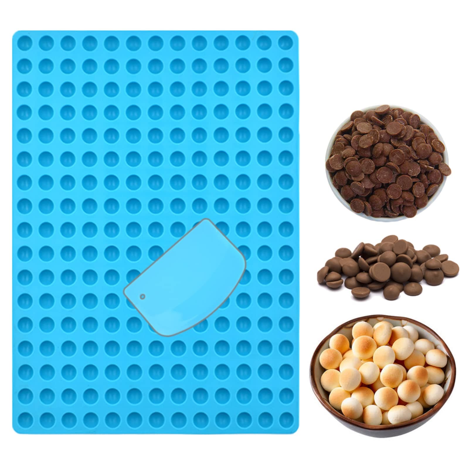 Silicone chocolate drop mold, Small Round Silicone Mold, Baking Mat, Semi Sphere Gummy Sweet Candy Molds for Caramels Cookies Ganache Jelly Pet Treats Baking Mold Small Decorations (221-Cavity Blue)