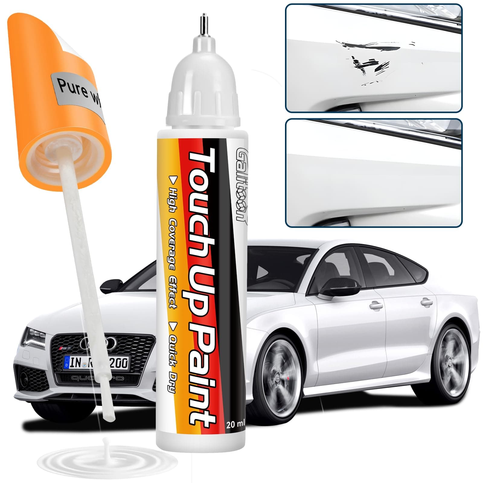 Touch Up Paint for Cars, Quick & Easy Solution to Erase Car Scratches Touch Up Paint Pen, Two-In-One Car Touch Up Paint Scratch Remover Pen for Vehicles (White)